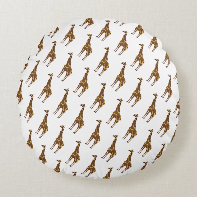 Giraffe Brown and Yellow Silhouette Round Cushion (Front)