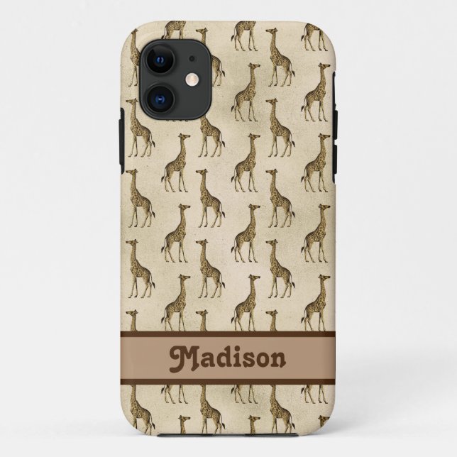 Giraffe Brown Personalised Animal Case-Mate iPhone Case (Back)