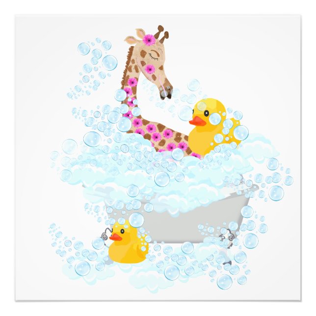 Giraffe, bubble bath and rubber duckies photo print (Front)