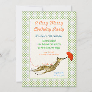 Giraffe Butterfly Birthday Party Invitation