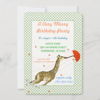 Giraffe Butterfly Birthday Party Invitation