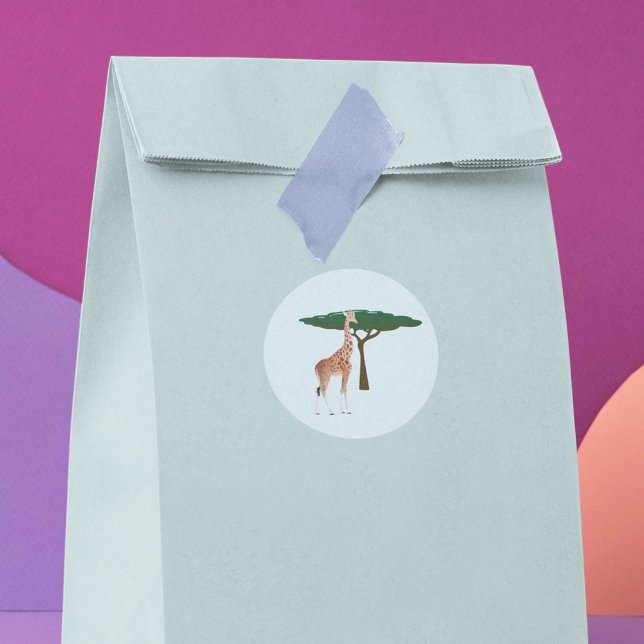 Giraffe By A Tree Classic Round Sticker (Creator Uploaded)