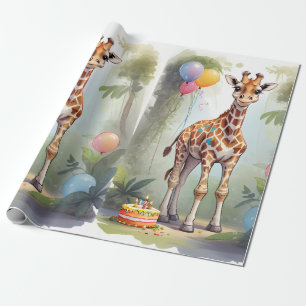 Giraffe & Cake in the Jungle   Wrapping Paper