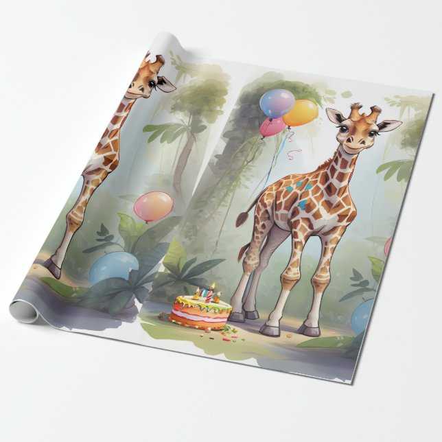 Giraffe & Cake in the Jungle | Wrapping Paper (Unrolled)