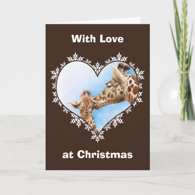 Giraffe & Calf Snowflake Heart Christmas Card (Front)