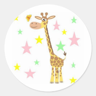 giraffe cartoon classic round sticker