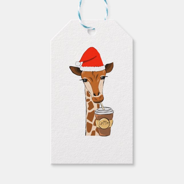 Giraffe  christmas drink coffee gift tags (Front)