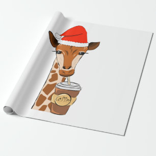 Giraffe  christmas drink coffee wrapping paper