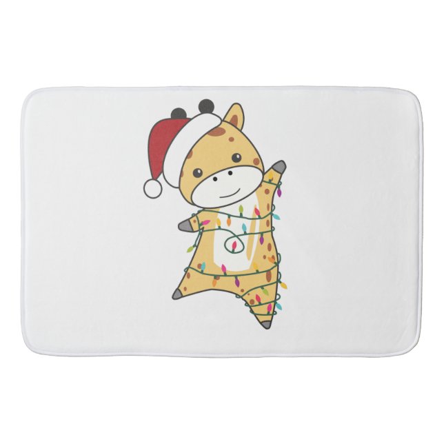 Giraffe Christmas Giraffes Winter Animals Bath Mat (Front)