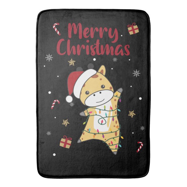 Giraffe Christmas Giraffes Winter Animals Bath Mat (Front Vertical)