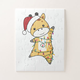 Giraffe Christmas Giraffes Winter Animals Jigsaw Puzzle