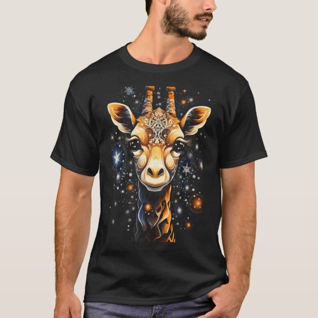 Giraffe Christmas Graphic Tee with Stars (Front)