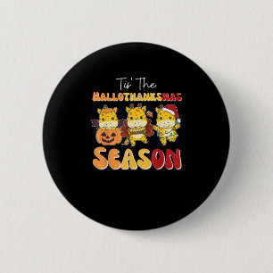 Giraffe Christmas Halloween Tis The Hallothanksmas 6 Cm Round Badge