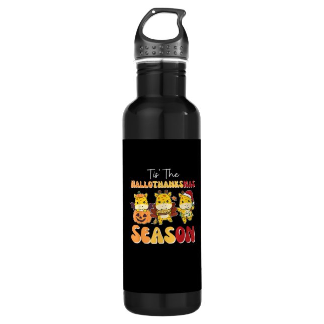 Giraffe Christmas Halloween Tis The Hallothanksmas 710 Ml Water Bottle (Front)