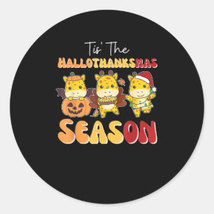 Giraffe Christmas Halloween Tis The Hallothanksmas Classic Round Sticker