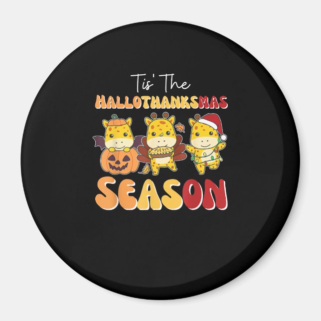 Giraffe Christmas Halloween Tis The Hallothanksmas Magnet (Front)