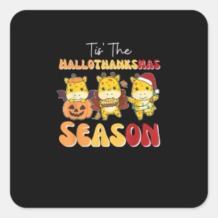 Giraffe Christmas Halloween Tis The Hallothanksmas Square Sticker