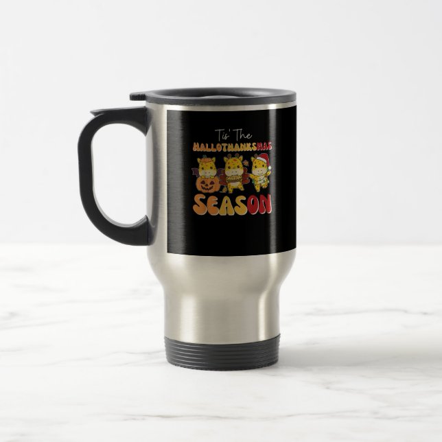 Giraffe Christmas Halloween Tis The Hallothanksmas Travel Mug (Left)