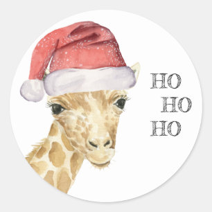 Giraffe Christmas Hat HO HO HO Classic Round Sticker