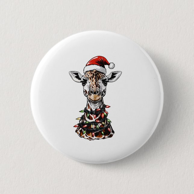 Giraffe Christmas Hat Xmas   6 Cm Round Badge (Front)