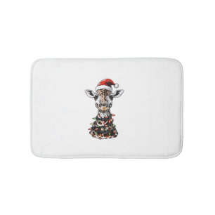 Giraffe Christmas Hat Xmas Bath Mat