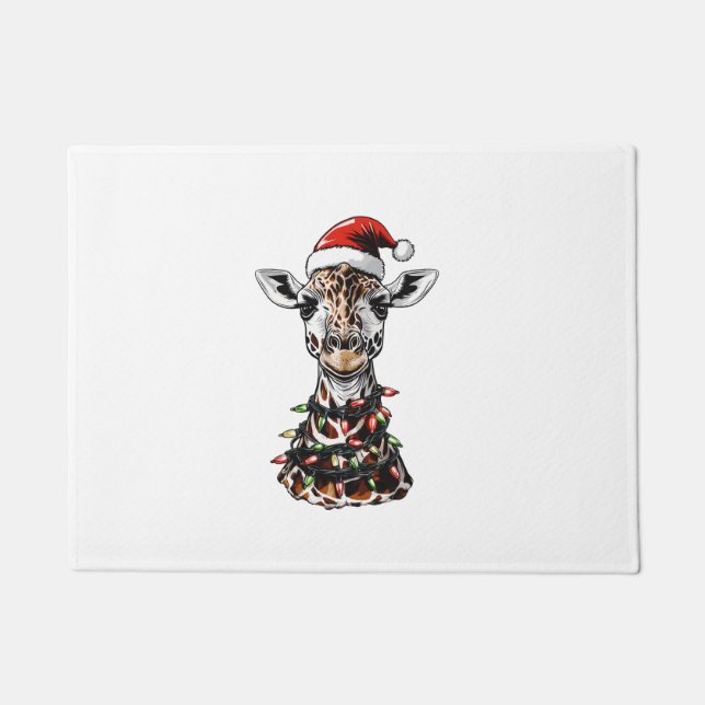 Giraffe Christmas Hat Xmas   Doormat (Front)