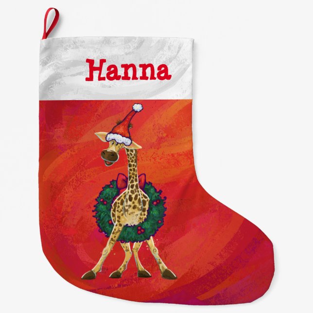 Giraffe Christmas Large Christmas Stocking (Front)