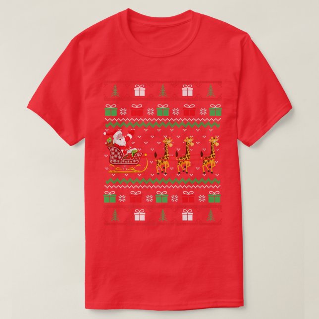 Giraffe Christmas Light Ugly Sweater Giraffe Lover (Design Front)