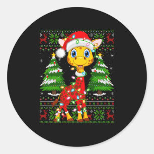 Giraffe Christmas Lights Santa Costume Ugly Xmas S Classic Round Sticker