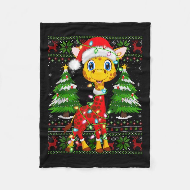Giraffe Christmas Lights Santa Costume Ugly Xmas S Fleece Blanket (Front)