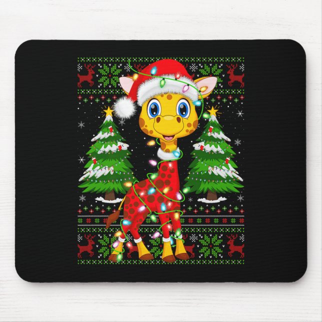 Giraffe Christmas Lights Santa Costume Ugly Xmas S Mouse Mat (Front)