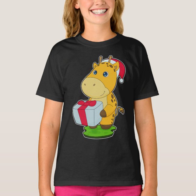Giraffe Christmas Package T-Shirt (Front)