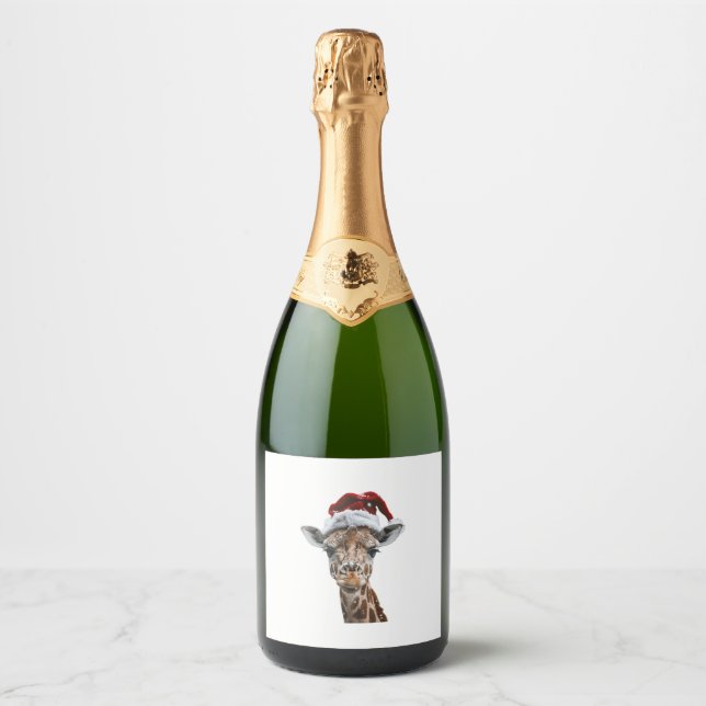 Giraffe Christmas   Sparkling Wine Label (Front)
