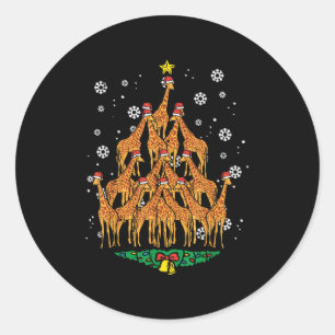 Giraffe Christmas Tree Animal Xmas Women Men  Classic Round Sticker