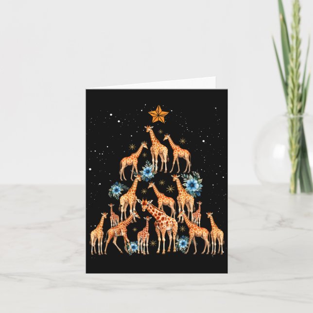 Giraffe Christmas Tree Floral Giraffe Xmas Lights  Card (Front)