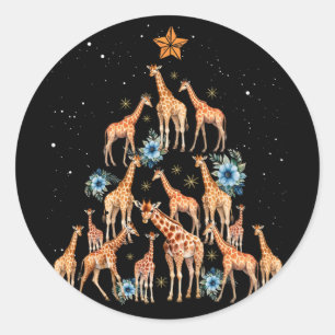 Giraffe Christmas Tree Floral Giraffe Xmas Lights  Classic Round Sticker