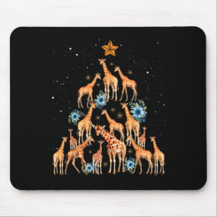 Giraffe Christmas Tree Floral Giraffe Xmas Lights Mouse Mat