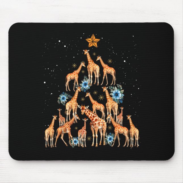 Giraffe Christmas Tree Floral Giraffe Xmas Lights  Mouse Mat (Front)