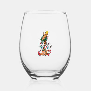 Giraffe Christmas Tree Giraffe Xmas Tree Women & B Stemless Wine Glass
