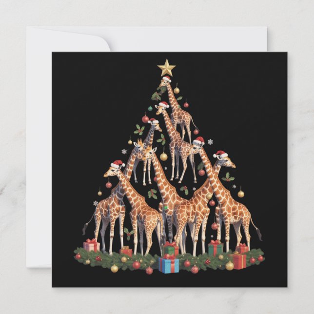Giraffe Christmas Tree Santa African Wildlife Farm Holiday Card (Front)