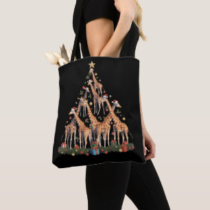 Giraffe Christmas Tree Santa African Wildlife Farm Tote Bag