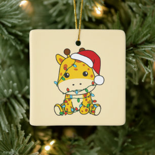 Giraffe Christmas Winter Animals Holiday Giraffes Ceramic Ornament