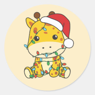 Giraffe Christmas Winter Animals Holiday Giraffes Classic Round Sticker