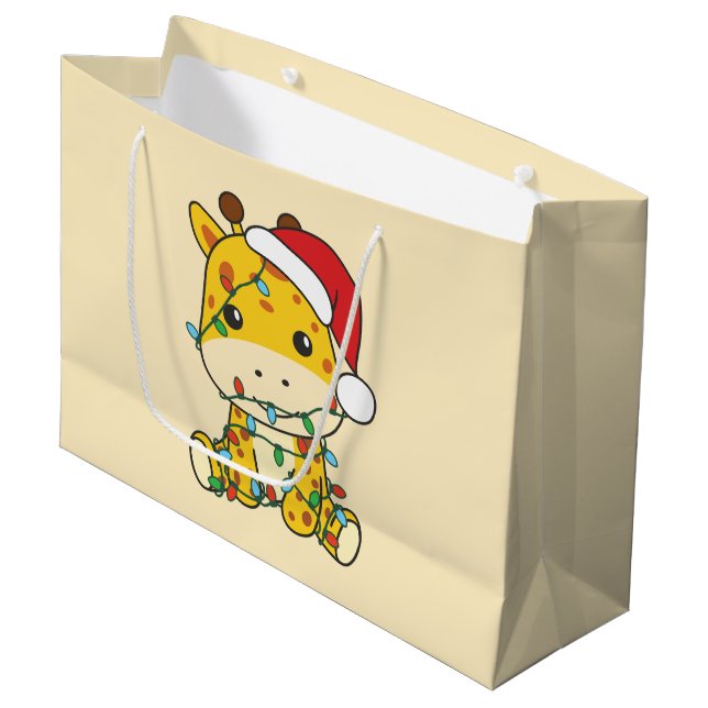 Giraffe Christmas Winter Animals Holiday Giraffes Large Gift Bag (Front Angled)