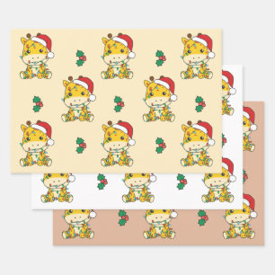 Giraffe Christmas Winter Animals Holiday Giraffes Wrapping Paper Sheet