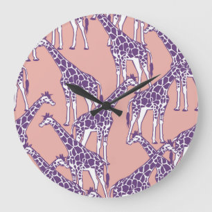 Giraffe Colourful Spots Vintage Safari Illustratio Large Clock