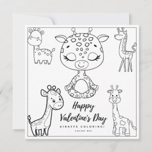 Giraffe Colouring Page Girl Card Valentine's Day