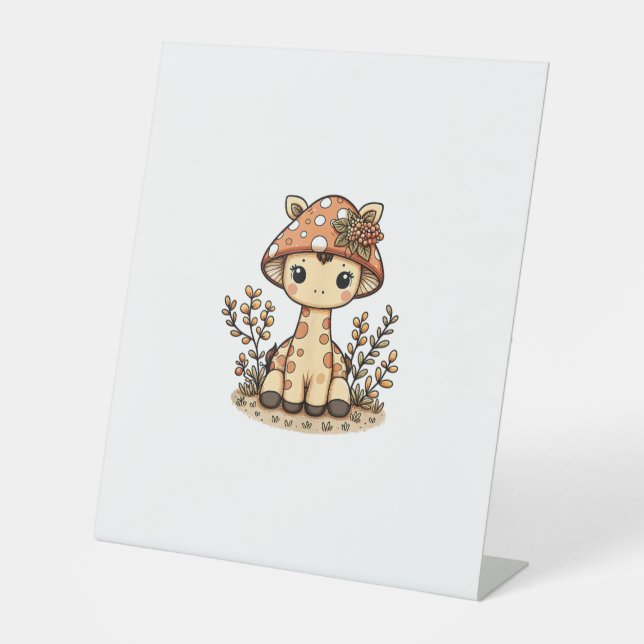 Giraffe Cottagecore Mushroom  Pedestal Sign (Front)