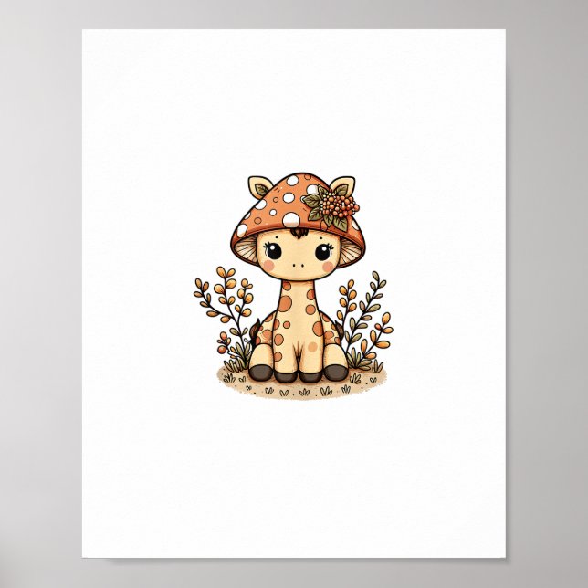 Giraffe Cottagecore Mushroom  Poster (Front)