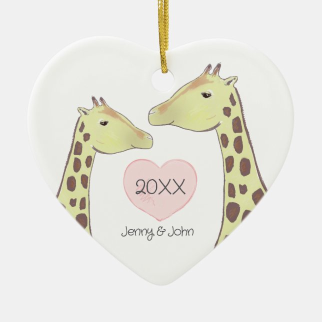 Giraffe Couple Engagement/ Wedding Ceramic Tree Decoration (Front)